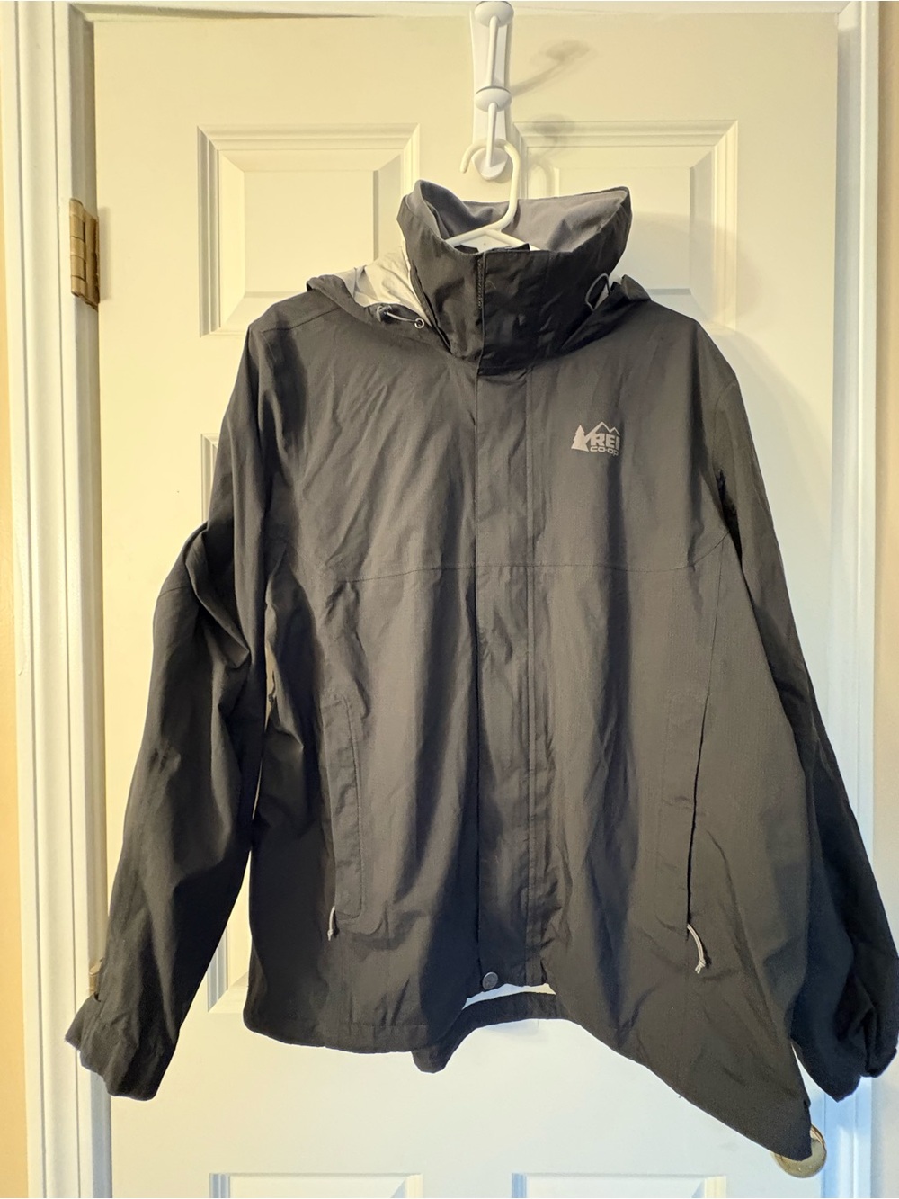 REI Mens Black Waterproof Hooded Jacket